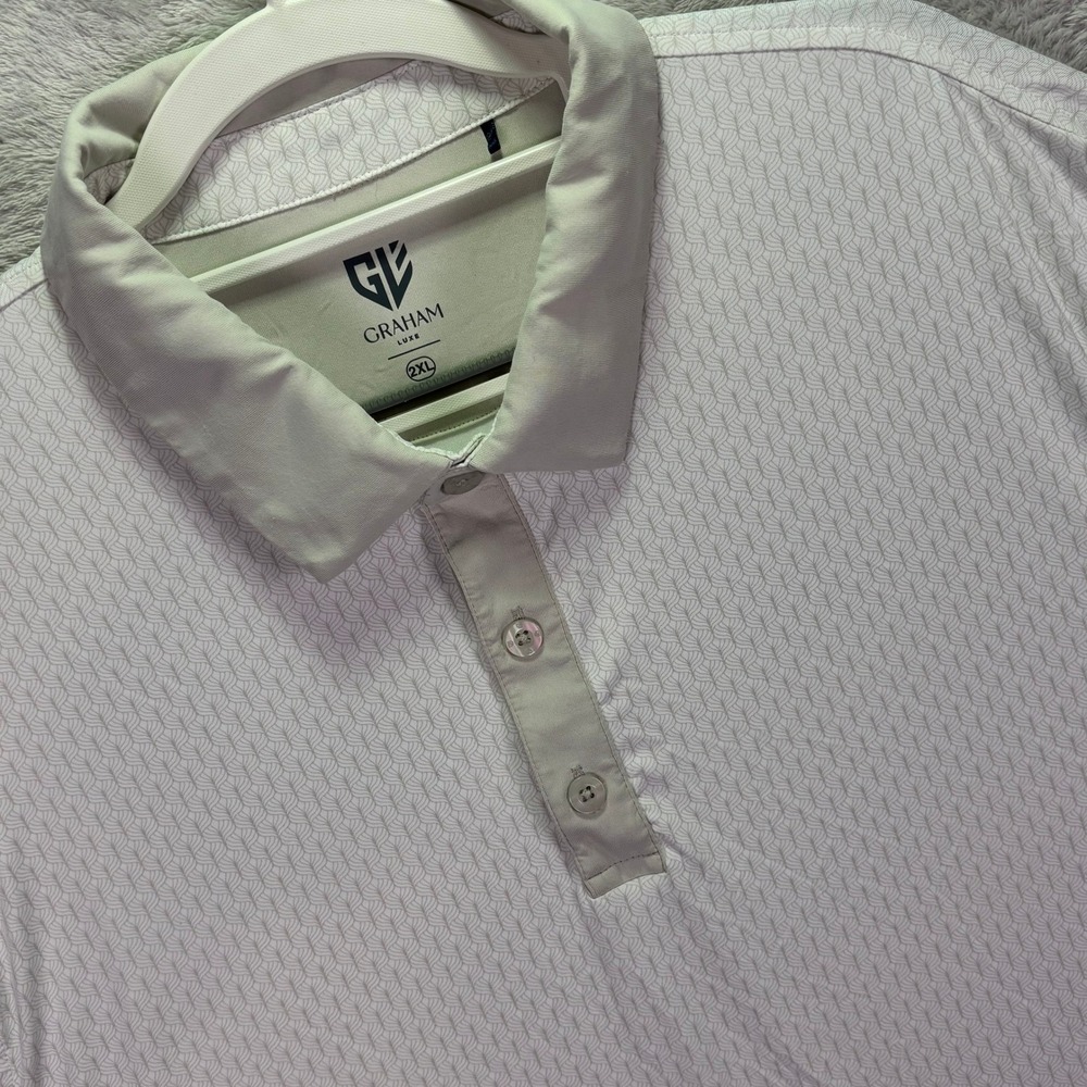 Graham Luxe Mens Polo Shirt 2XL Gray White Fan Out Geometric Performance Stretch